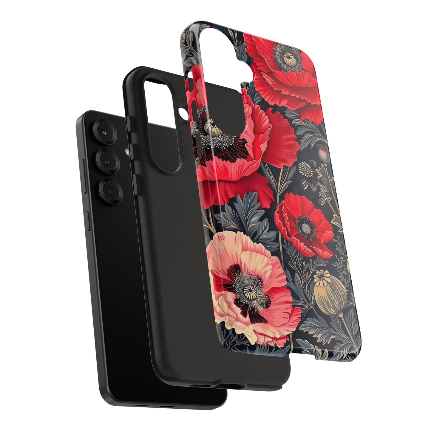 Floral Phone Case with Artistic Poppies, Tough Cases, Flower Design, Nature Lover Gift, Customizable Mobile Cover, Stylish Phone Accessories