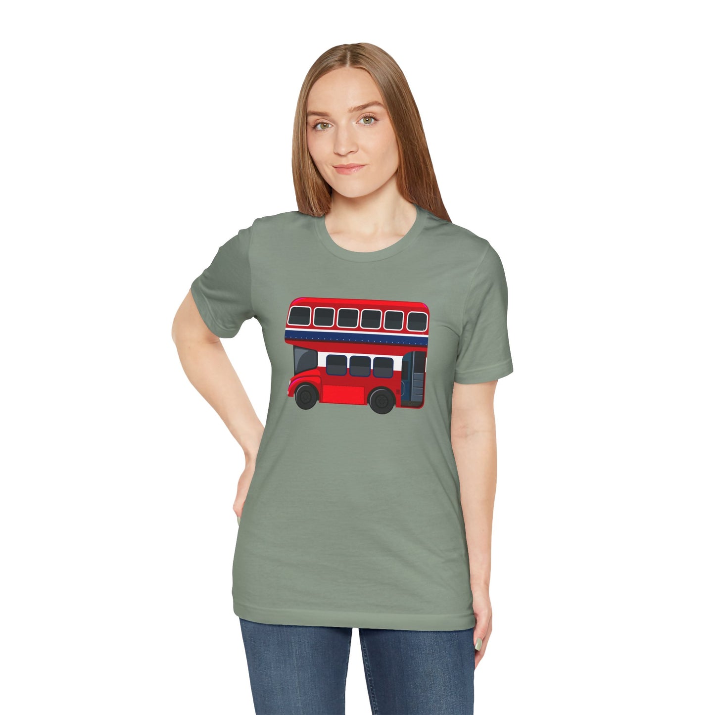 Unisex Jersey Short Sleeve Tee - London Transport English Bus - Iconic Red Double-Decker