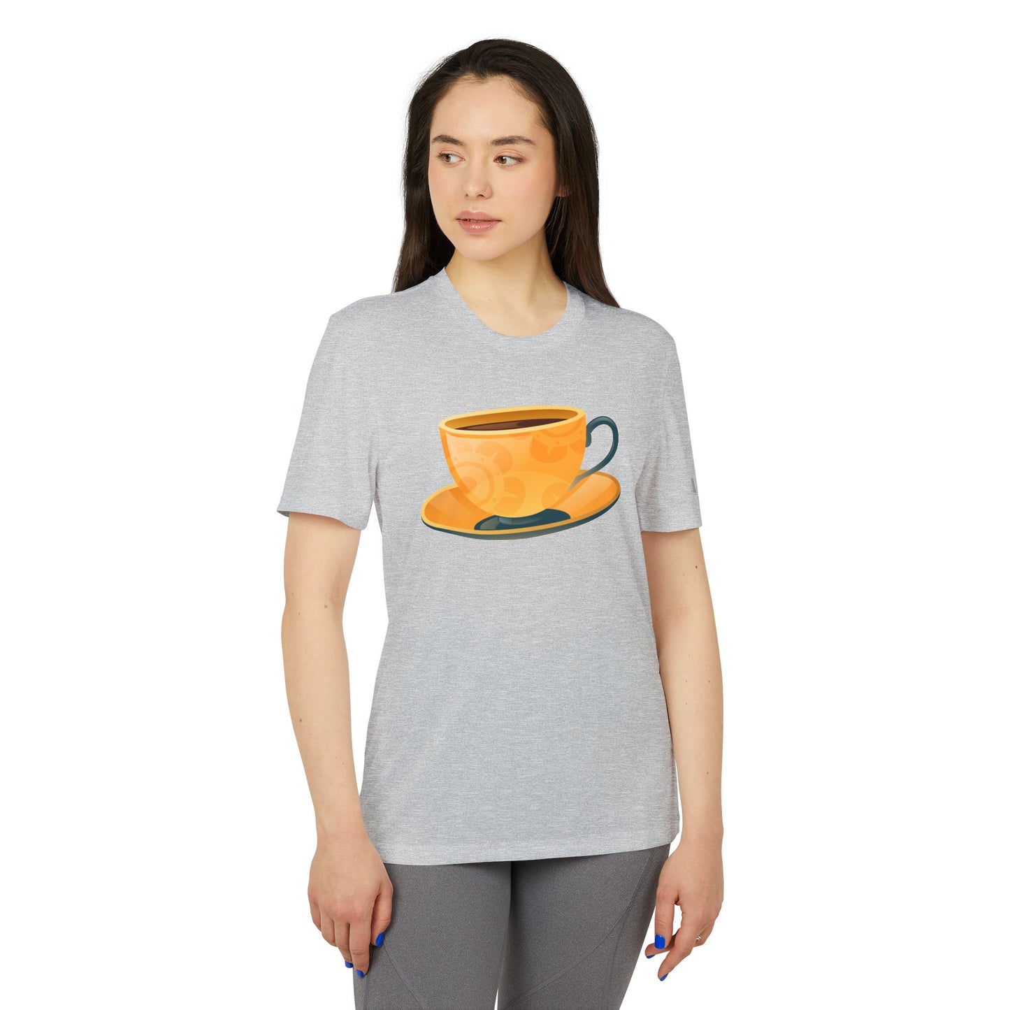 Adidas Unisex Sport T-Shirt - Coffee Cup Design - Casual Comfort - Elegant British Tea Cup - Classic Tea Time Style