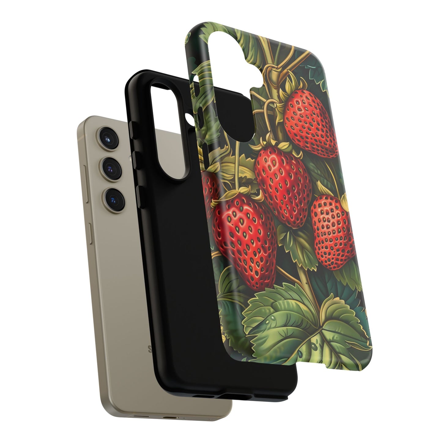 Strawberry Phone Case, Tough Berry Case, Floral Phone Cover, Cute Smartphone Shell, Nature-Inspired Gift