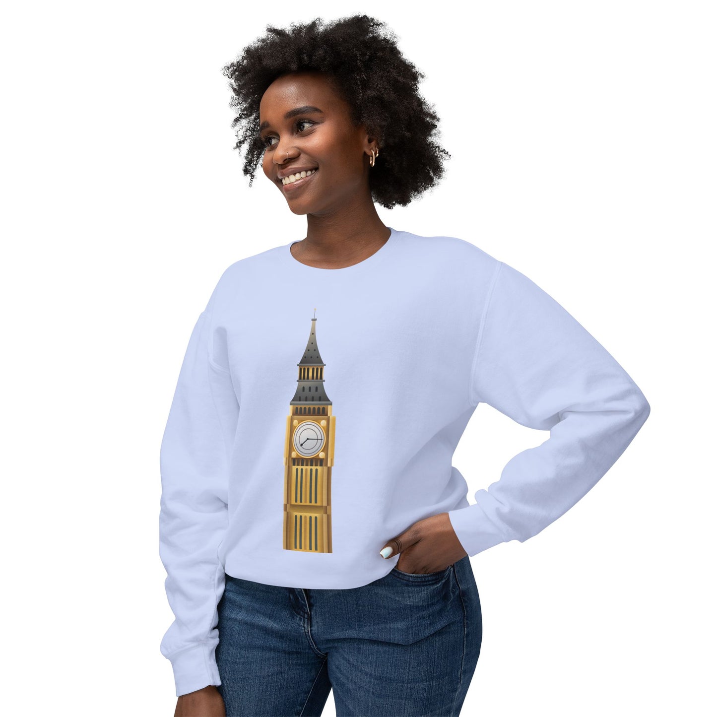 Unisex Lightweight Crewneck Sweatshirt - Classic London - Big Ben in All Its Glory"