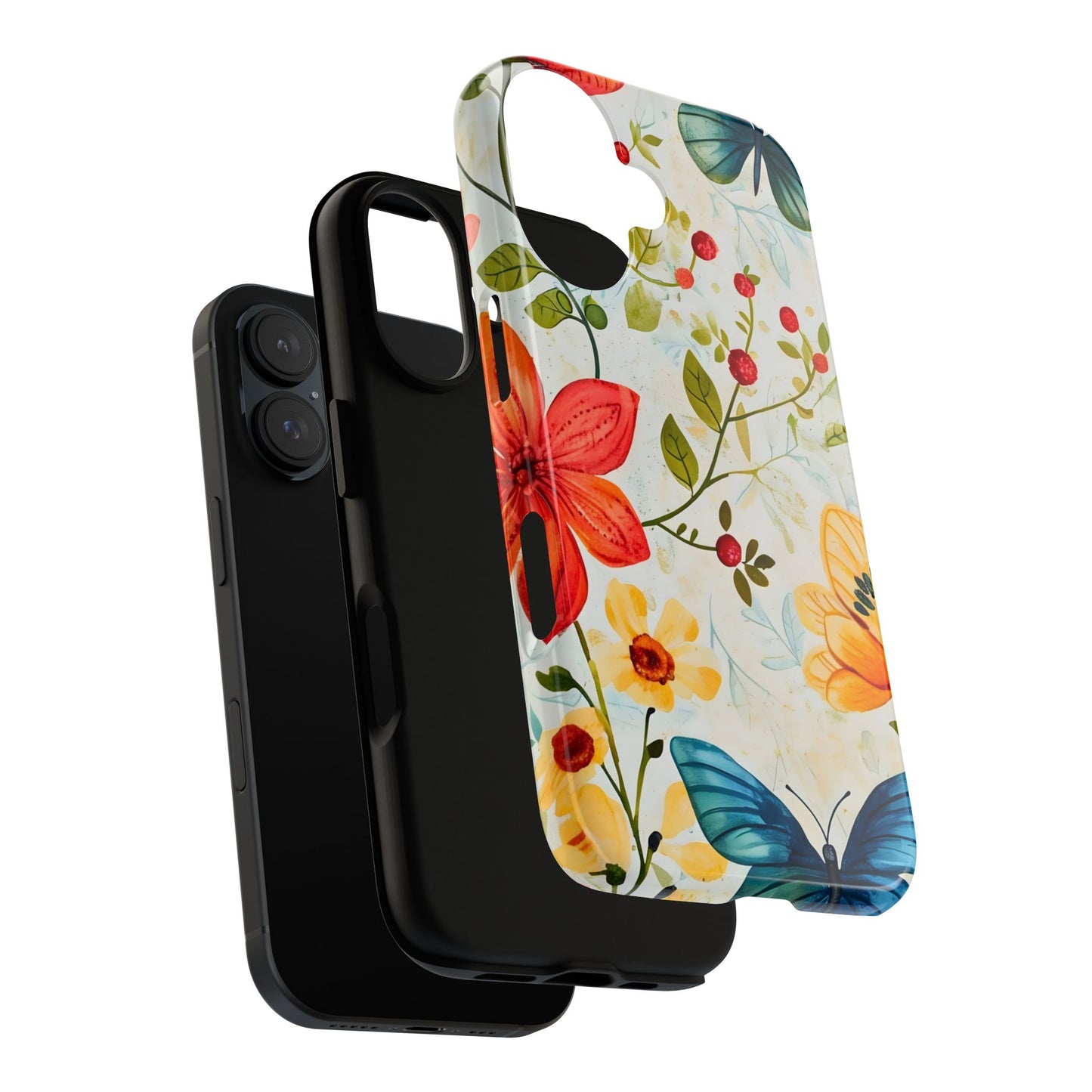 Floral Phone Case with Butterflies, Flower Design, Tough Phone Cover, Nature Lover Gift, Stylish Phone Accessory, Eco-Friendly