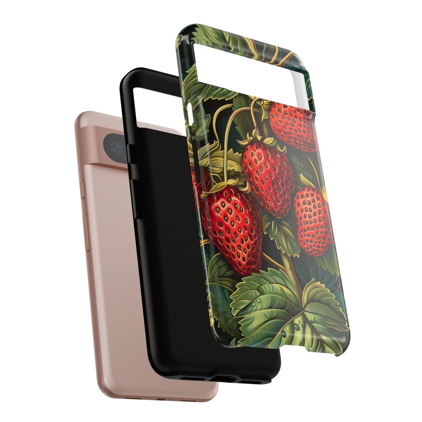 Strawberry Phone Case, Tough Berry Case, Floral Phone Cover, Cute Smartphone Shell, Nature-Inspired Gift