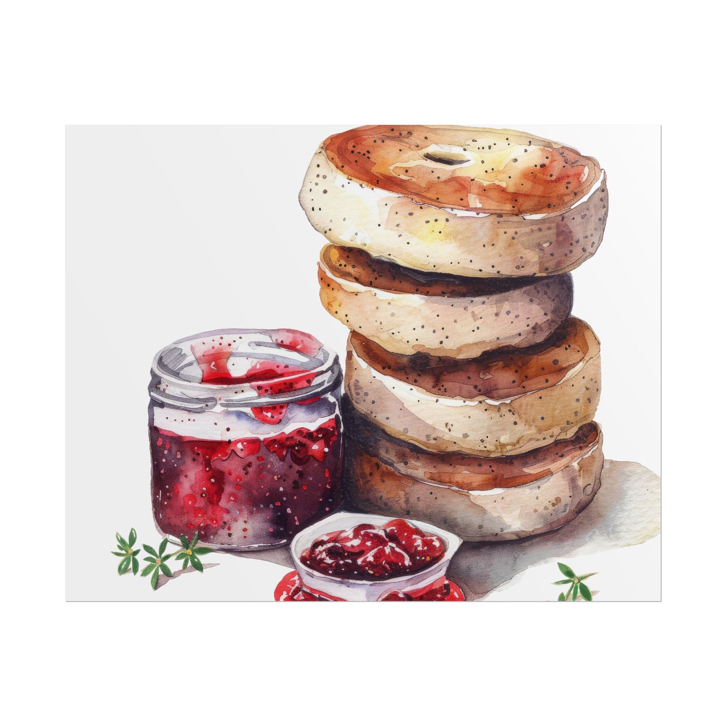 Breakfast Bagel Art Print, Foodie Decor, Kitchen Wall Art, Rolled Poster, Unique Food Gift, Home Cooking Decor