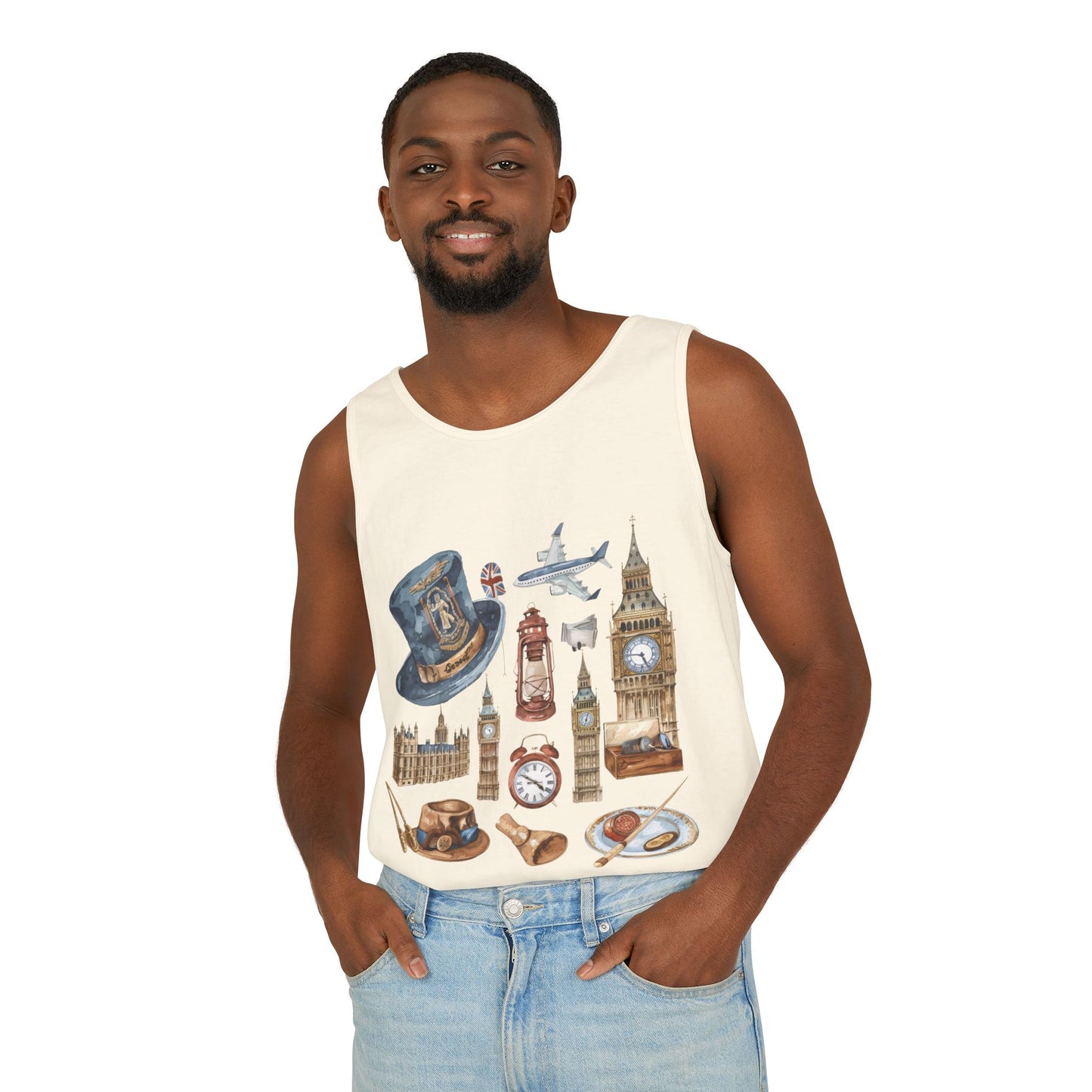 Unisex Garment-Dyed Tank Top - Vintage England Icons