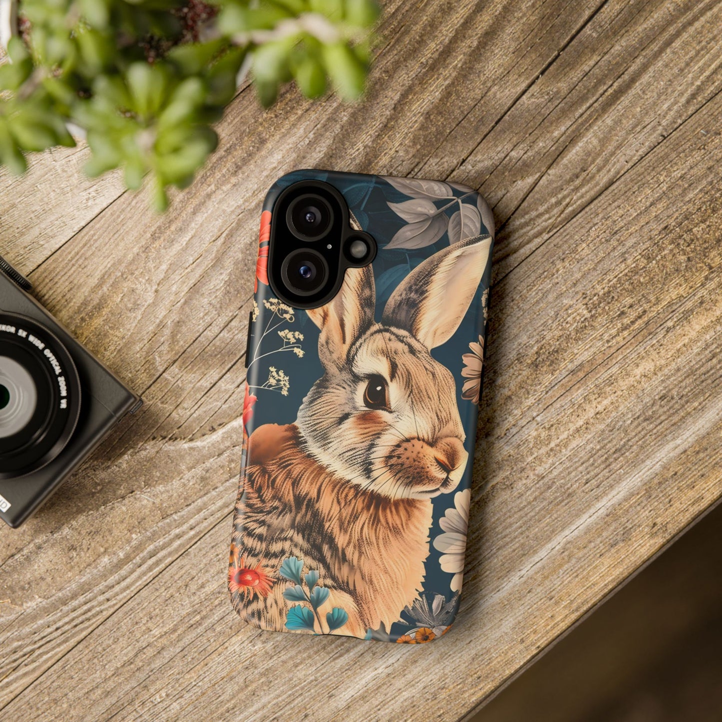 Floral Rabbit Phone Case, Cute Phone Cover, Tough Cases for Animal Lovers, Unique Gift for Birthdays, Nature-Themed Accessories