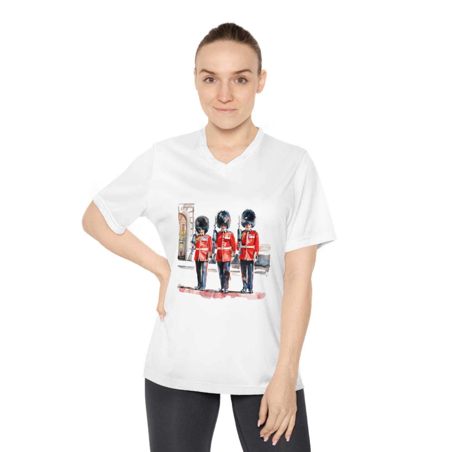 Women's Performance V-Neck T-Shirt - British Royal Guard - Iconic Symbol of Tradition and Honor