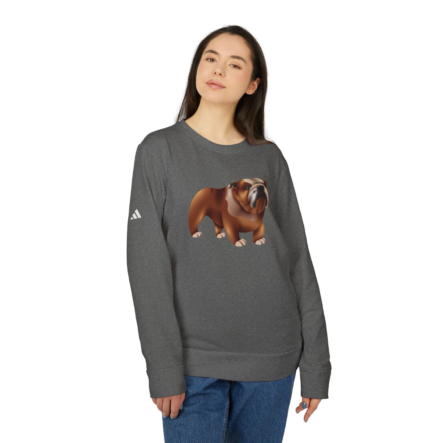 Adidas Unisex Bulldog Fleece Crewneck Sweatshirt - Cozy Animal Design for Dog Lovers - British Adorable Dog