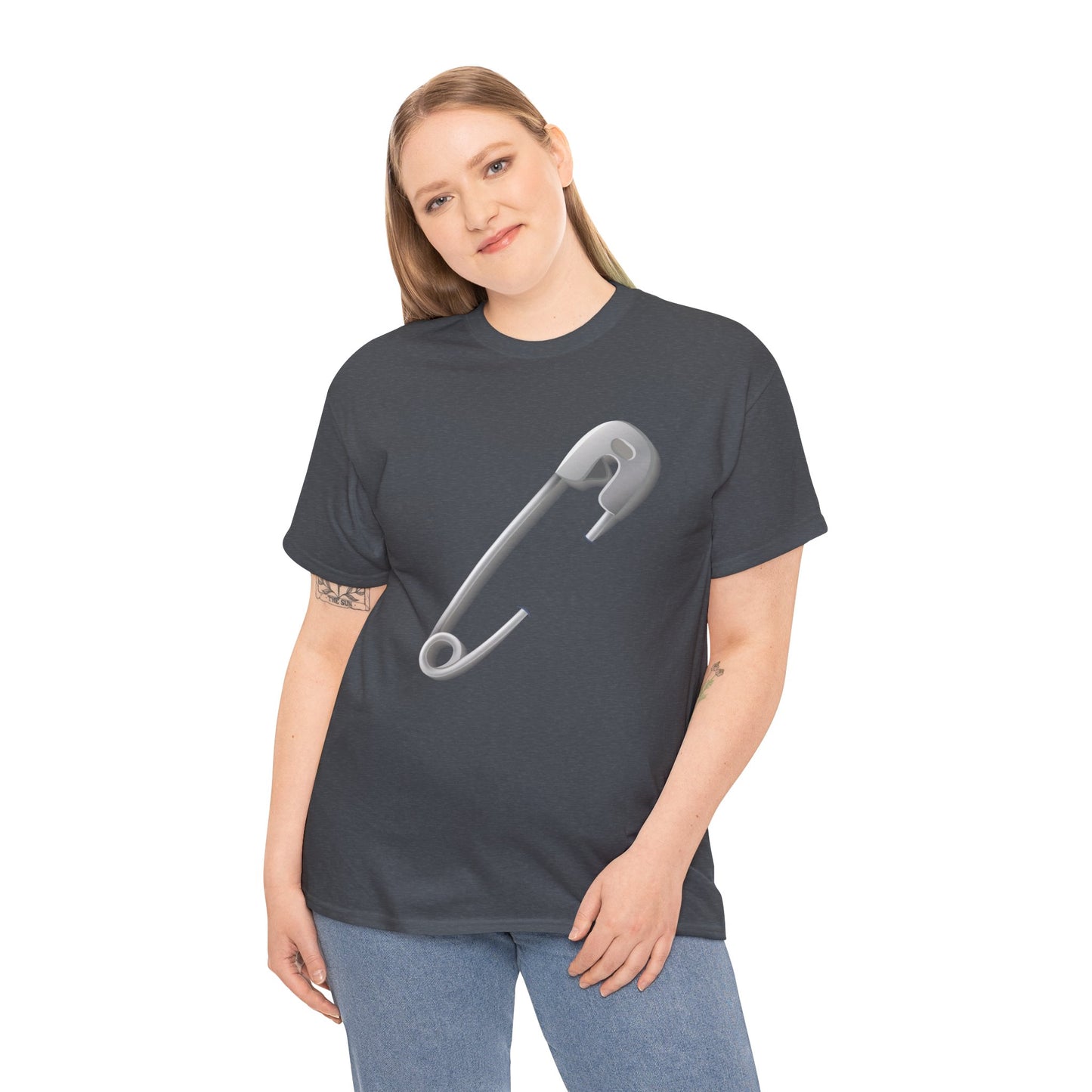 Unisex Heavy Cotton Tee - Minimalist Safety Pin Design