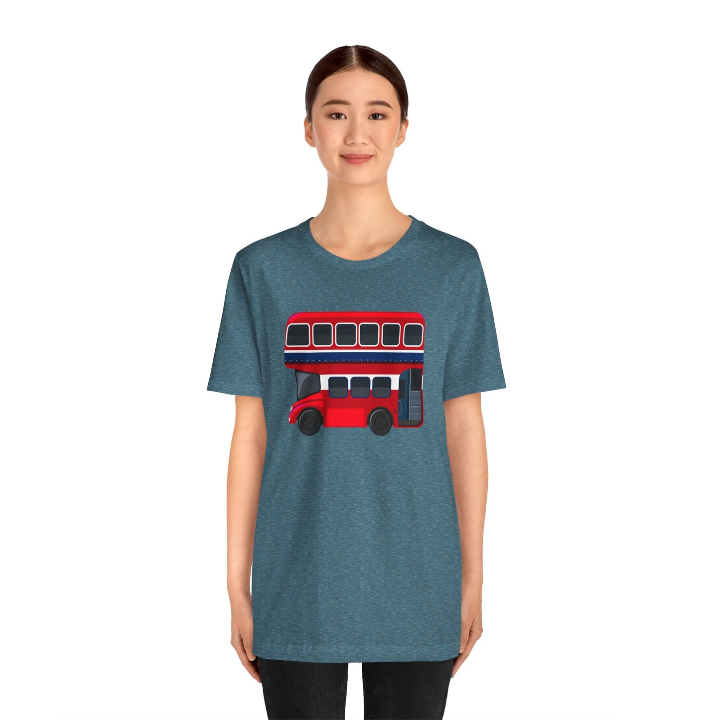 Unisex Jersey Short Sleeve Tee - London Transport English Bus - Iconic Red Double-Decker