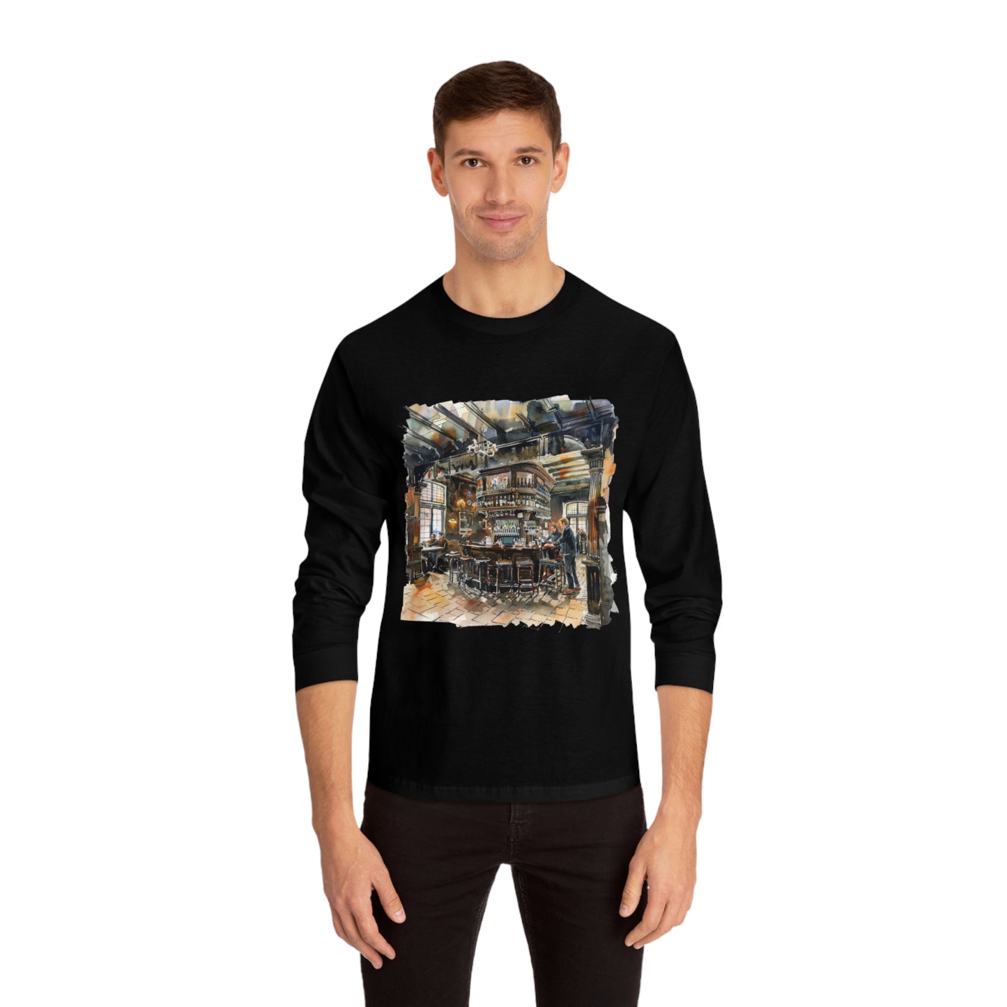 Unisex Classic Long Sleeve T-Shirt - London Pub Interior - Cozy British Tavern