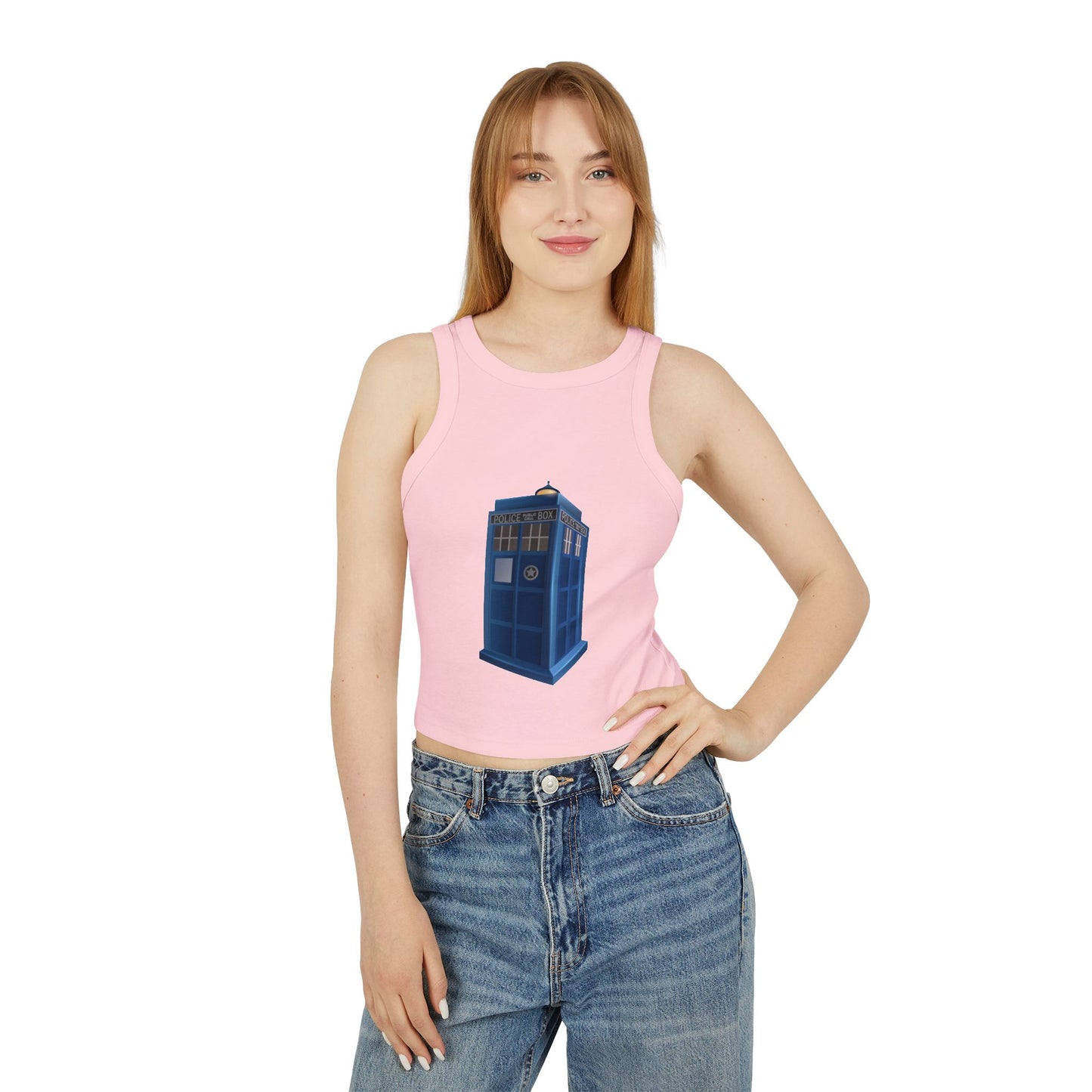 Women's Micro Rib Racer Tank Top - British Police Public Call Box - Iconic TARDIS Design