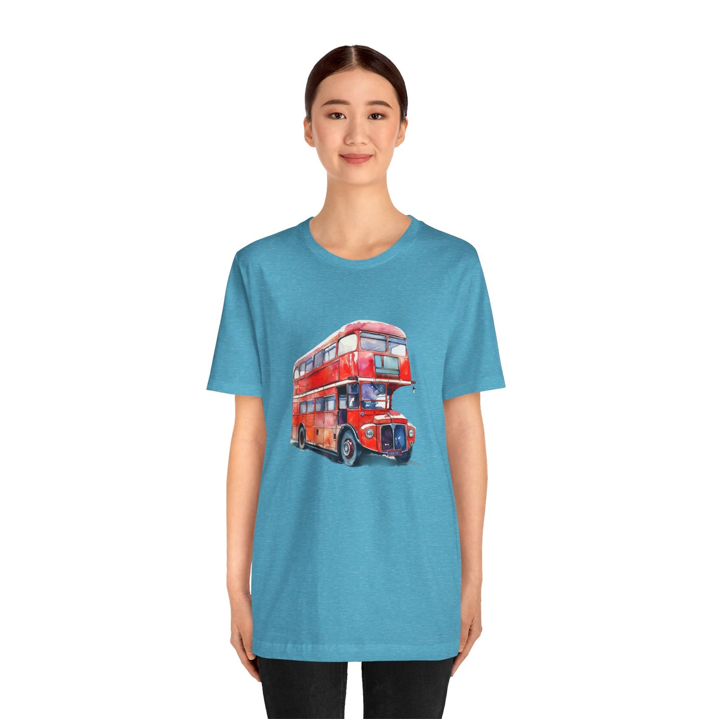 Unisex Jersey Short Sleeve Tee - London Transport English Bus - Iconic Red Double-Decker