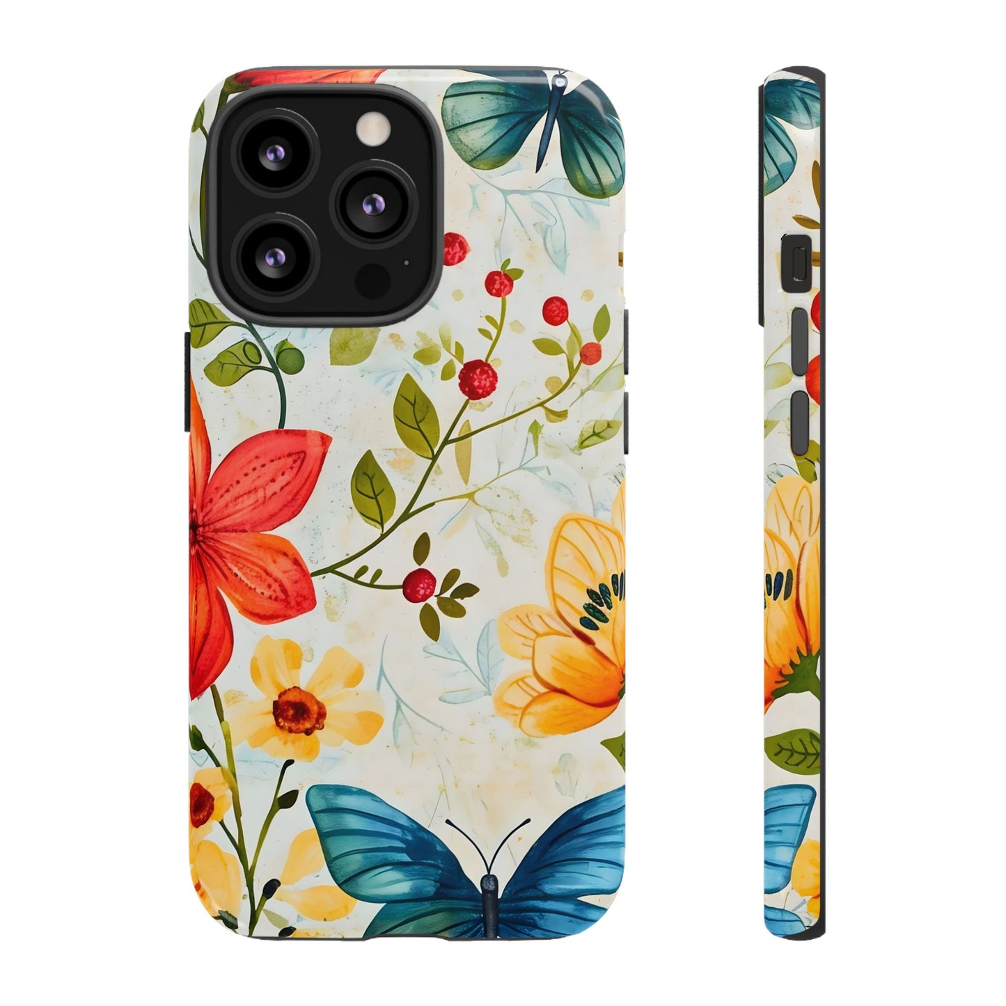 Floral Phone Case with Butterflies, Flower Design, Tough Phone Cover, Nature Lover Gift, Stylish Phone Accessory, Eco-Friendly
