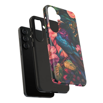 Vibrant Phone Case, Tropical Bird Design, Tough Phone Cover, Floral Tech Accessory, Gift for Nature Lovers
