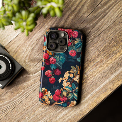 Floral Phone Case with Berry Design, Durable Phone Cover, Floral Print, Gift for Plant Lovers, Nature-Inspired Accessory