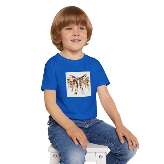 Toddler T-Shirt - Wildflower and Cow Print Ribbon Bow Clipart - Adorable Lightweight Cotton Tee for Kids