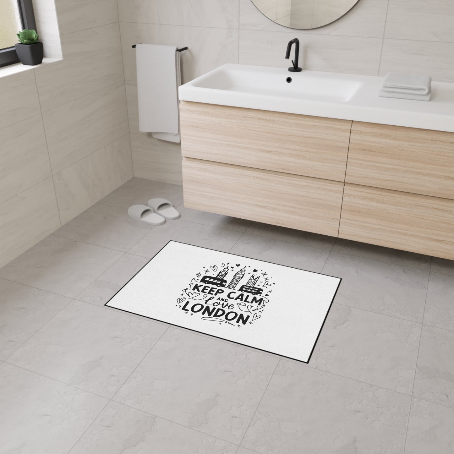London-Themed Heavy Duty Floor Mat, Keep Calm and Love London Welcome Mat, Home Decor, Floor Fashion, Indoor/Outdoor Rug
