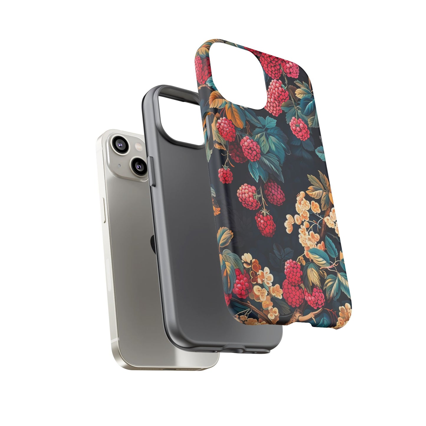 Floral Phone Case with Berry Design, Durable Phone Cover, Floral Print, Gift for Plant Lovers, Nature-Inspired Accessory