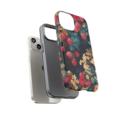 Floral Phone Case with Berry Design, Durable Phone Cover, Floral Print, Gift for Plant Lovers, Nature-Inspired Accessory