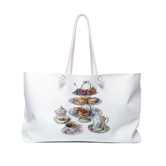 Tea Party Weekender Bag, Stylish Tote for Picnics, Reusable Shopping Bag, Gift for Tea Lovers, Travel Accessories