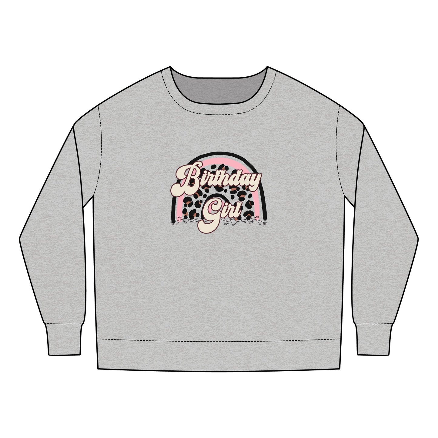 Toddler Sweatshirt - Birthday Girl Leopard Print Rainbow Clipart - Cute Celebration Apparel for Kids