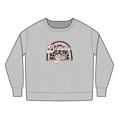 Toddler Sweatshirt - Birthday Girl Leopard Print Rainbow Clipart - Cute Celebration Apparel for Kids