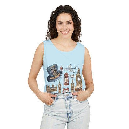 Unisex Garment-Dyed Tank Top - England Travel Icons Artistic Print