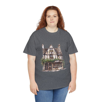 Unisex Heavy Cotton Tee - Cottages & Cobblestones - A British Village Dream