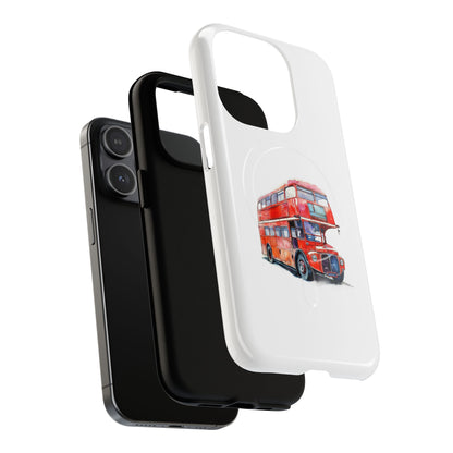 Vintage Double-Decker Bus Phone Case, Tough Magnetic Cases, Unique Mobile Cover, Gifts for Travelers, London-Themed Accessories