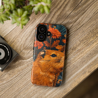 Capybara Phone Case, Floral Phone Cover, Tough Case for Animal Lovers, Unique Gift, Cute and Functional, Nature Inspired Design