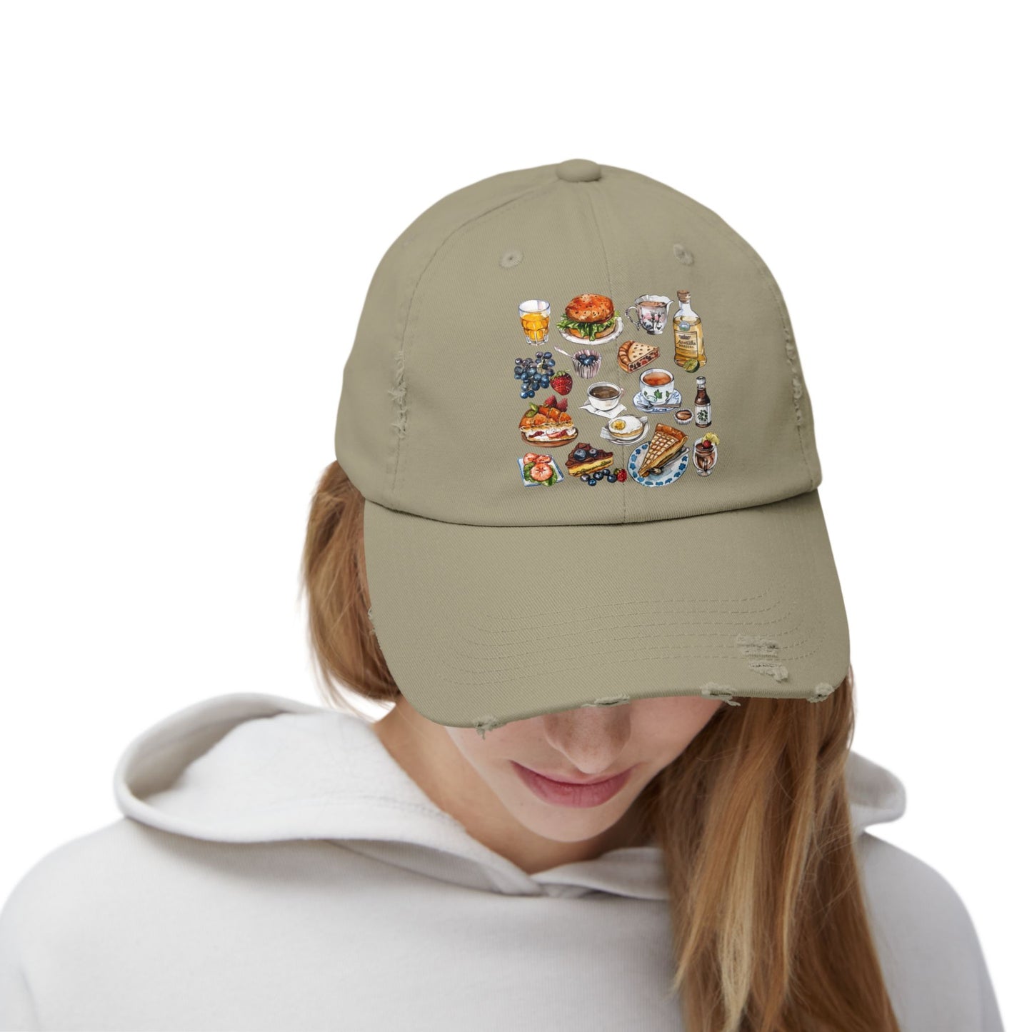 Foodie Fun Distressed Cap | Casual Wear, Gift for Food Lovers, Unique Accessory, Summer Style, Trendy Headwear