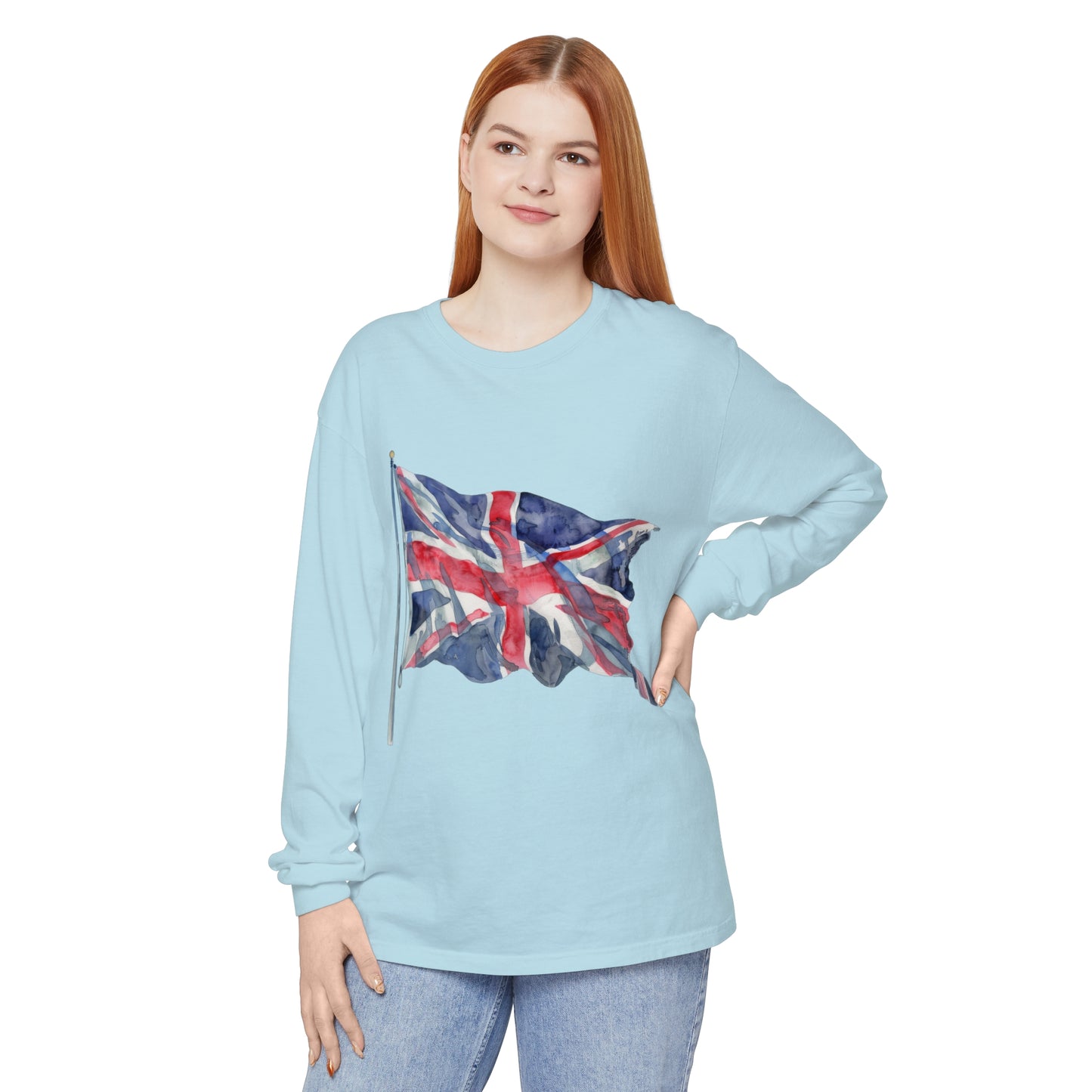 Unisex Garment-dyed Long Sleeve T-Shirt - Classic UK Flag Design