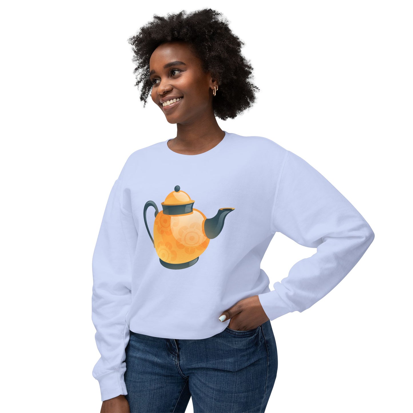Unisex Lightweight Crewneck Sweatshirt - Classic British Tea Kettle - Timeless Elegance in Tea Time