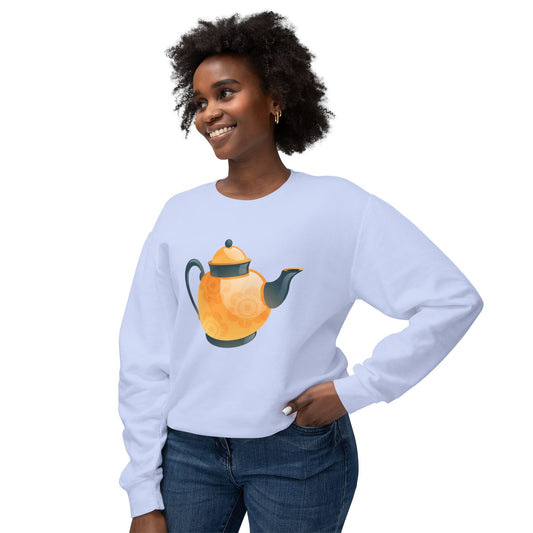 Unisex Lightweight Crewneck Sweatshirt - Classic British Tea Kettle - Timeless Elegance in Tea Time