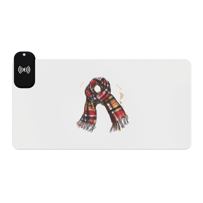 British Plaid Scarf - LED Gaming Mouse Pad with Wireless Charging, RGB Light Up Desk Mat, Perfect for Gamers, Desk Accessories, Gift for Tech Lovers