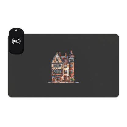Charming Townhouses – English Architecture - LED Gaming Mouse Pad with Wireless Charging, Ergonomic Desk Accessory for Gamers, RGB Light-Up Mousepad, Perfect Gift for Home Office