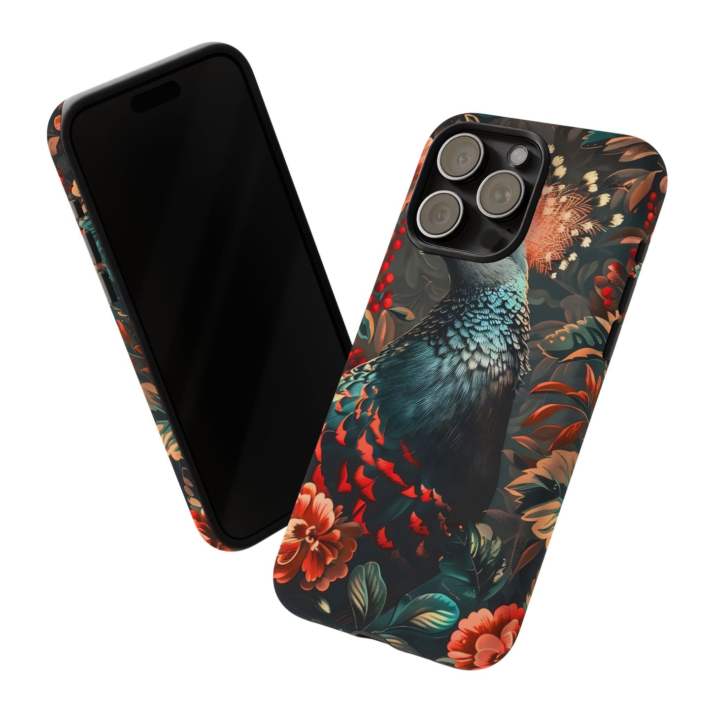 Floral Peacock Phone Case, Tough Cases, Artistic Phone Cover, Unique Gift, Nature Lover Accessory, Protective Case