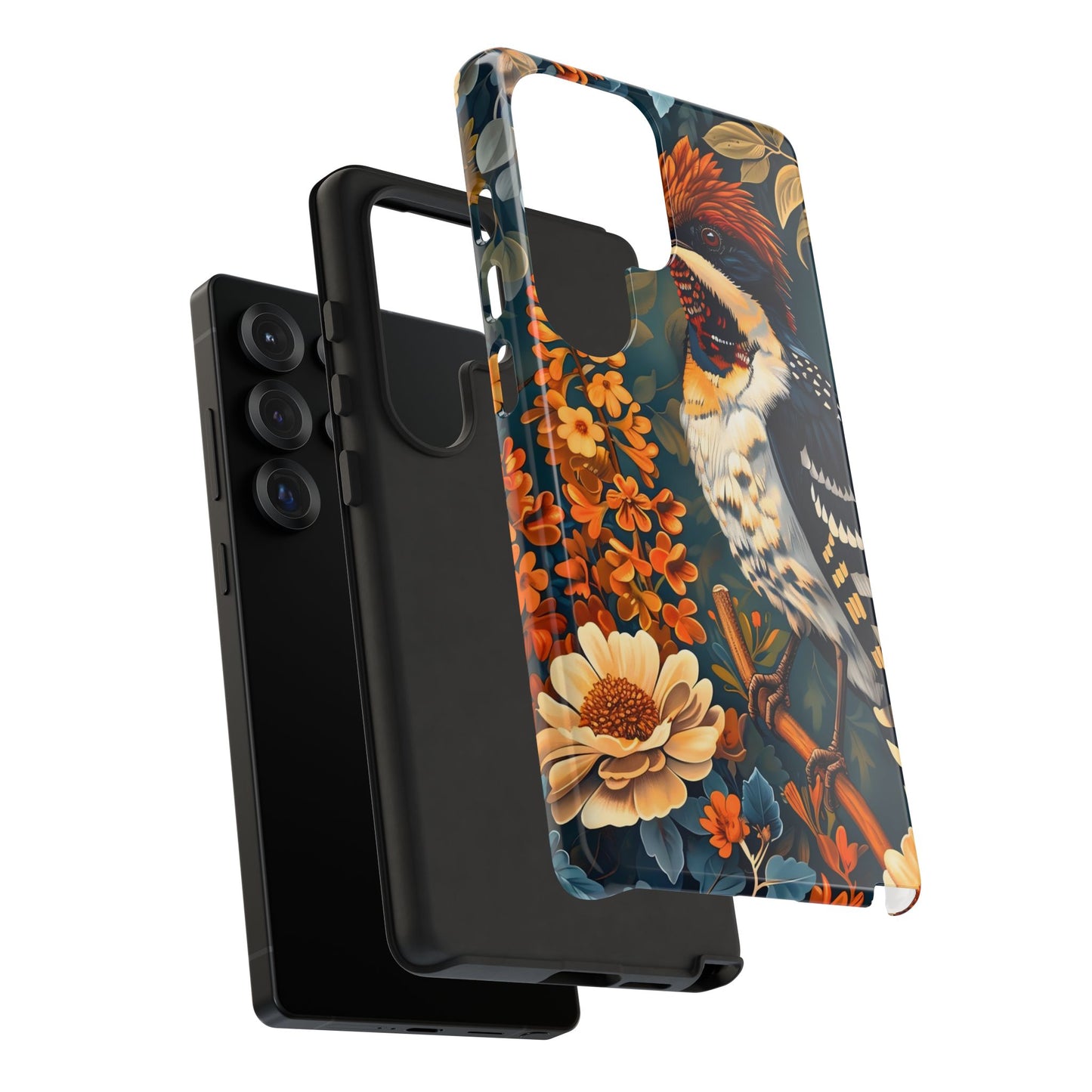 Tough Cases: Floral Bird Phone Case, Vintage Style Cover, Nature Lover Gift, Botanical Design, Spring Inspire Fashion