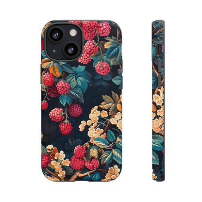 Floral Phone Case with Berry Design, Durable Phone Cover, Floral Print, Gift for Plant Lovers, Nature-Inspired Accessory