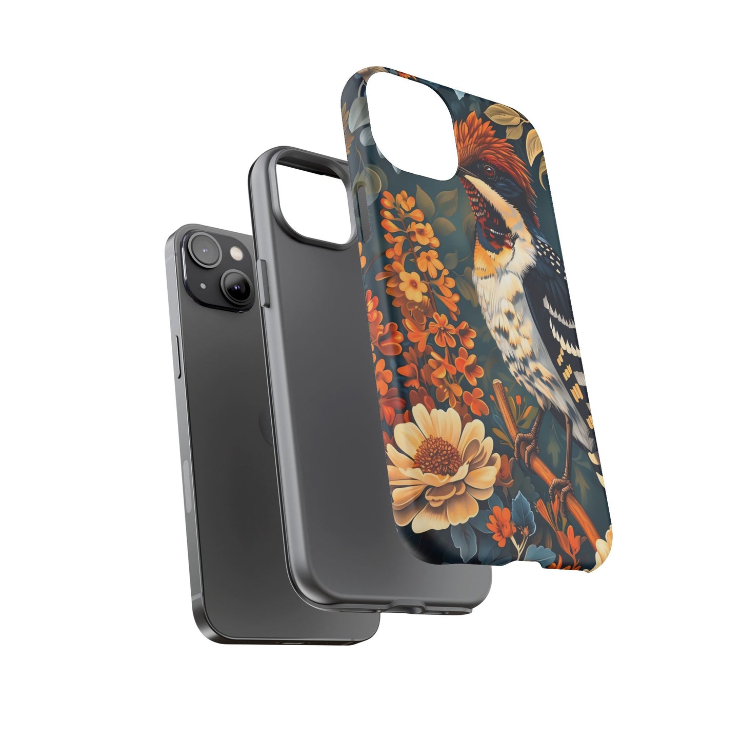 Tough Cases: Floral Bird Phone Case, Vintage Style Cover, Nature Lover Gift, Botanical Design, Spring Inspire Fashion