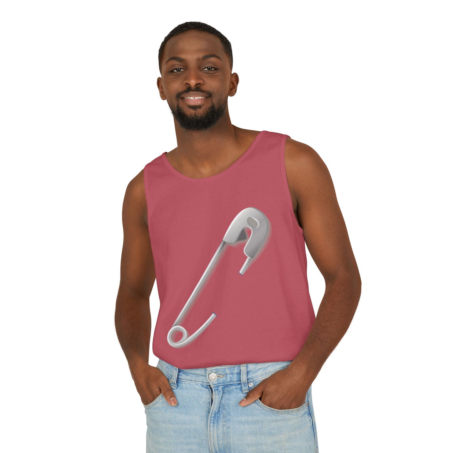 Unisex Garment-Dyed Tank Top - Minimalist Safety Pin