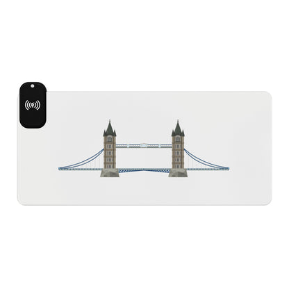 Tower Bridge Illustration - LED Gaming Mouse Pad with Wireless Charging Station, Perfect for Gamers, Desk Accessories, Home Office, Tech Gifts, Modern Design