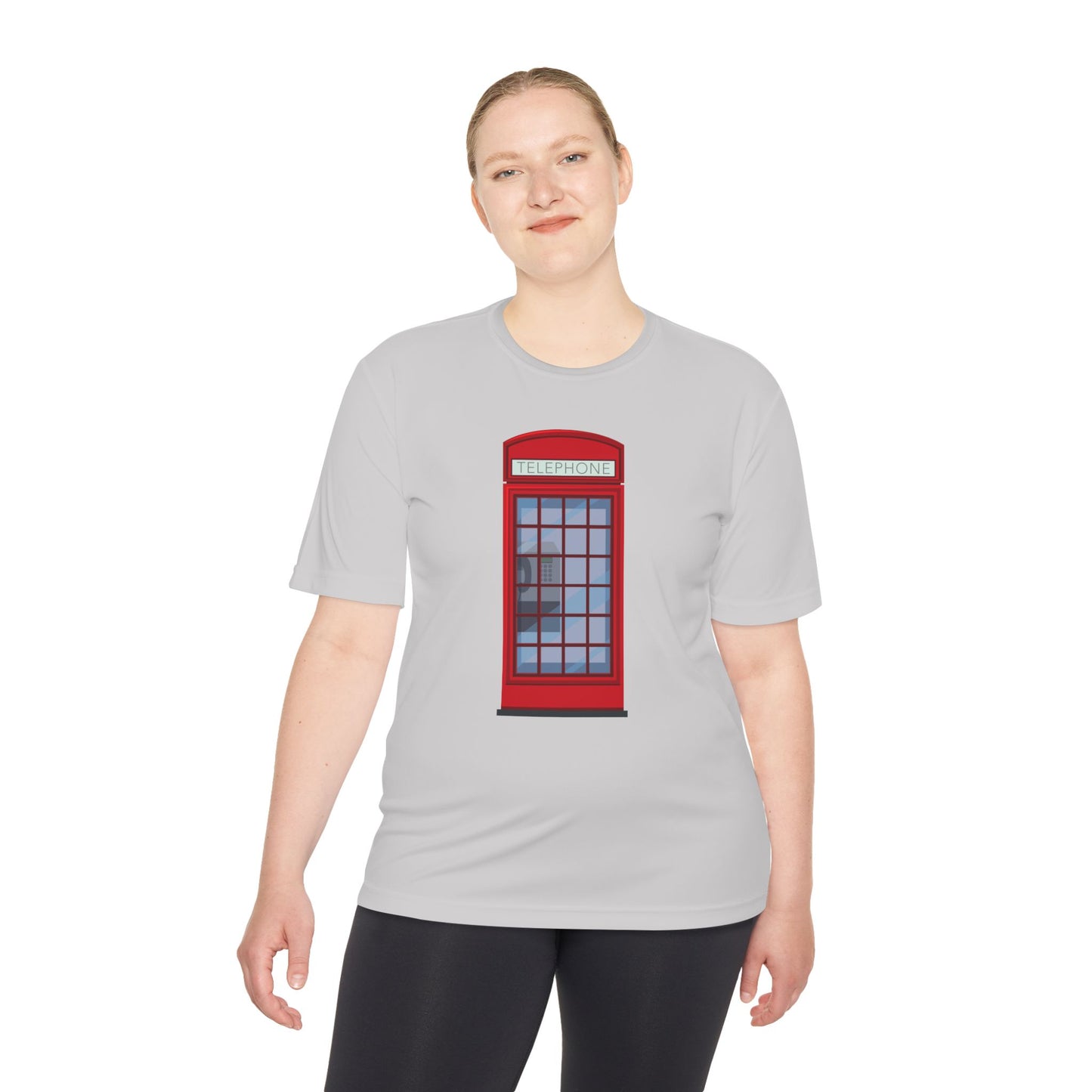 Unisex Moisture Wicking Tee - Vintage British Telephone Booth Art Print