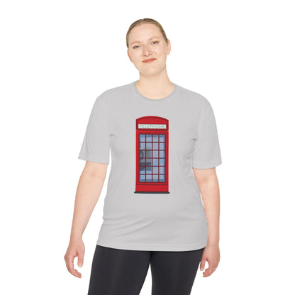 Unisex Moisture Wicking Tee - Vintage British Telephone Booth Art Print