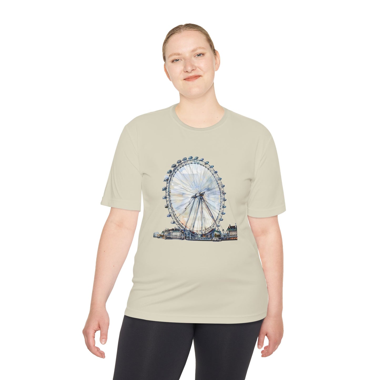 London Eye Unisex Moisture Wicking Tee - Casual Travel Shirt - London Eye - Iconic Ferris Wheel Watercolor Art