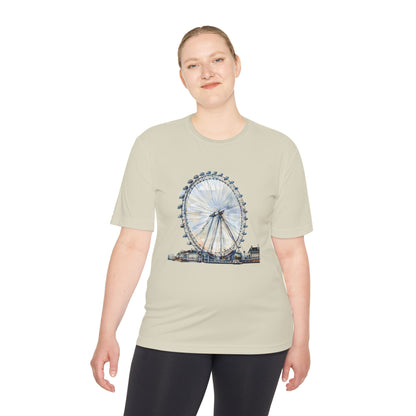 London Eye Unisex Moisture Wicking Tee - Casual Travel Shirt - London Eye - Iconic Ferris Wheel Watercolor Art