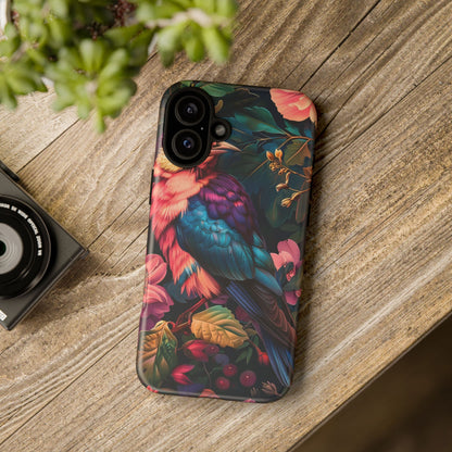 Vibrant Phone Case, Tropical Bird Design, Tough Phone Cover, Floral Tech Accessory, Gift for Nature Lovers