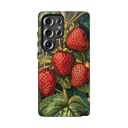 Strawberry Phone Case, Tough Berry Case, Floral Phone Cover, Cute Smartphone Shell, Nature-Inspired Gift