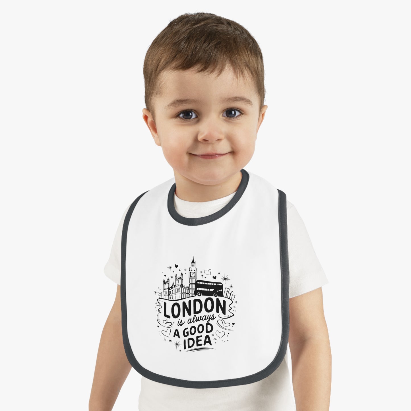 London good tea Baby Bib with London Design - Cute Bib for Infants, Gifts for New Parents, Unique Baby Shower Present, Fun Dining Accessory